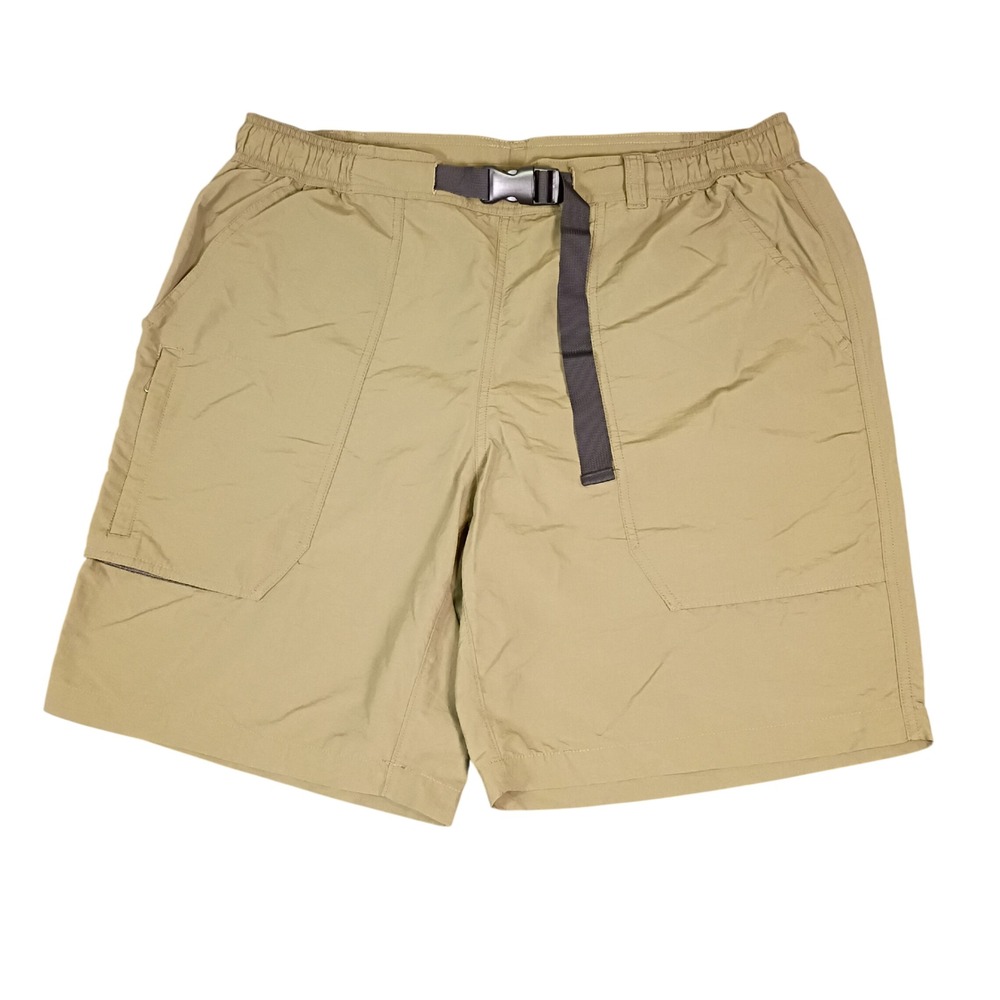 Eddie Bauer Mens XL Brief Lined Green Nylon Hiking Shorts Belted Cargo Trail